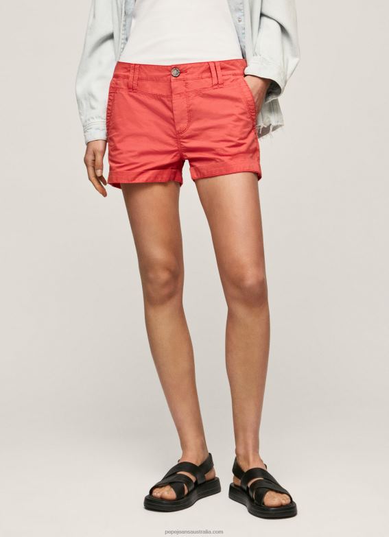 Women Studio Red Pepe Jeans Regular Fit Cotton Shorts 60J40519 - Image 2