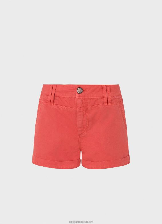 Women Studio Red Pepe Jeans Regular Fit Cotton Shorts 60J40519 - Image 5