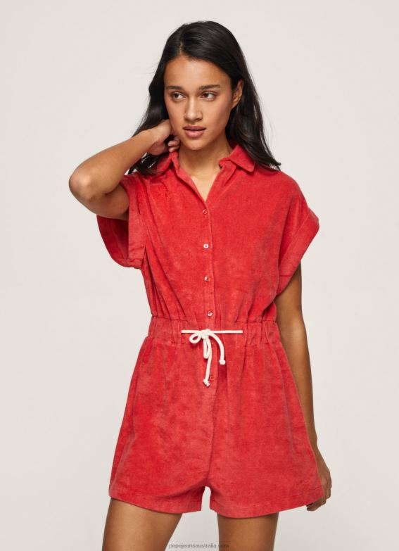 women_studio_red_pepe_jeans_short_velvet_jumpsuit_60j40210.jpg Women Studio Red Pepe Jeans Short Velvet Jumpsuit 60J40210 - Image 1