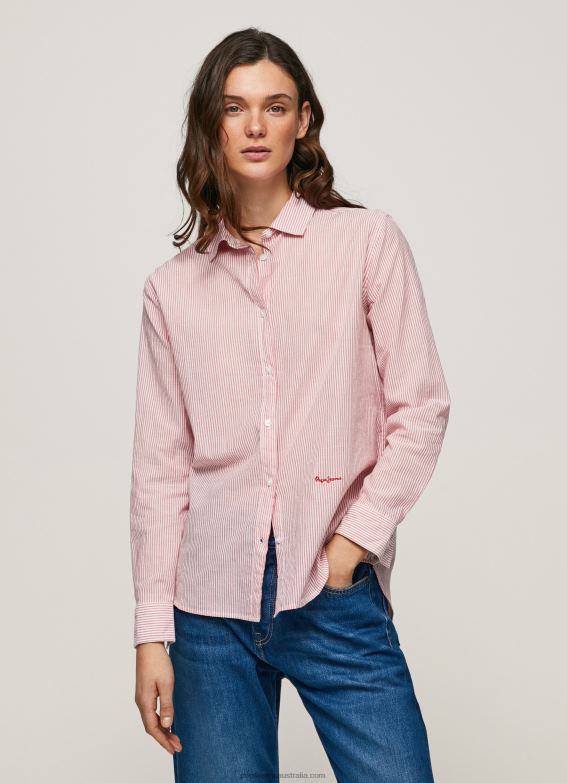women_studio_red_pepe_jeans_striped_cotton_voile_shirt_60j40348.jpg Women Studio Red Pepe Jeans Striped Cotton Voile Shirt 60J40348 - Image 1