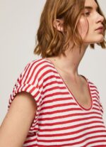 Women Studio Red Pepe Jeans Striped Print T-Shirt 60J40446