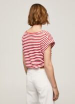 Women Studio Red Pepe Jeans Striped Print T-Shirt 60J40446 - Image 4