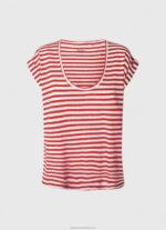 Women Studio Red Pepe Jeans Striped Print T-Shirt 60J40446 - Image 5