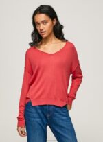 Women Studio Red Pepe Jeans V Neckline Relaxed Fit Jersey 60J40258 - Image 2