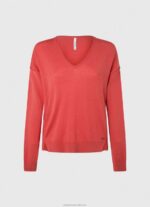 Women Studio Red Pepe Jeans V Neckline Relaxed Fit Jersey 60J40258 - Image 5