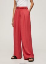 Women Studio Red Pepe Jeans Wide Pleated Trousers 60J40289 - Image 2