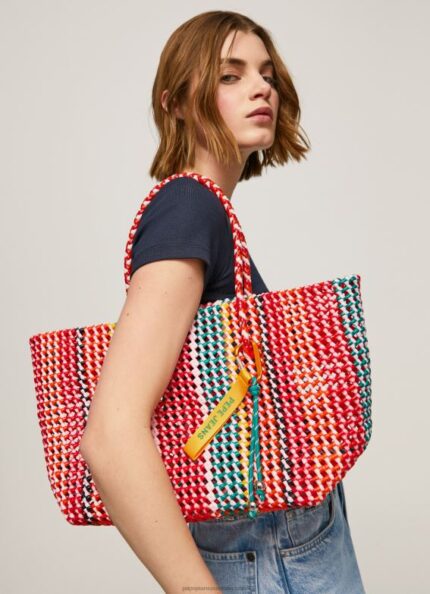 Women Studio Red Pepe Jeans Woven Plastic Tote Bag 60J40720