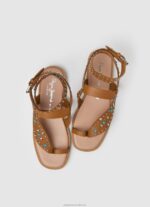 Women Tan Pepe Jeans Irma Ethnic Leather Sandals 60J40658 - Image 2
