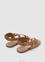 Women Tan Pepe Jeans Irma Ethnic Leather Sandals 60J40658 - Image 4