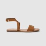 Women Tan Pepe Jeans Irma Log Flat Leather Sandals 60J40660