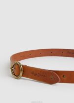 Women Tobacco Pepe Jeans Round Buckle Leather Belt 60J40761 - Image 2