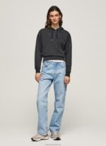 Women Washed Black Pepe Jeans Cotton Hoodie 60J40281 - Image 4
