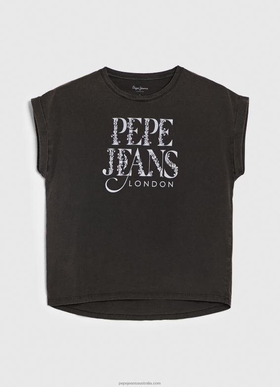 Women Washed Black Pepe Jeans Floral Logo Cotton T-Shirt 60J40403 - Image 5