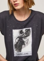 Women Washed Black Pepe Jeans Photo Print T-Shirt 60J40388 - Image 3