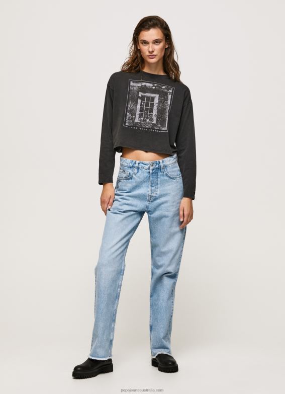Women Washed Black Pepe Jeans Printed Long Sleeved T-Shirt 60J40427 - Image 2