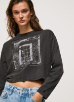 Women Washed Black Pepe Jeans Printed Long Sleeved T-Shirt 60J40427 - Image 3