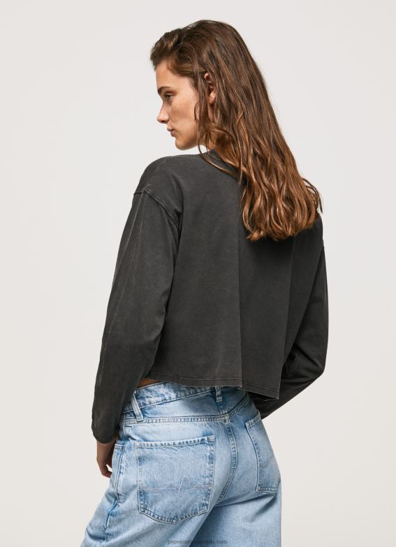 Women Washed Black Pepe Jeans Printed Long Sleeved T-Shirt 60J40427 - Image 4