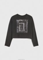 Women Washed Black Pepe Jeans Printed Long Sleeved T-Shirt 60J40427 - Image 5