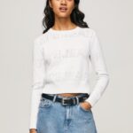 Women White Pepe Jeans Cotton Jersey With Openwork Details 60J40260