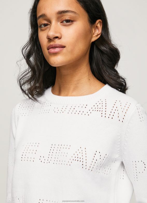 Women White Pepe Jeans Cotton Jersey With Openwork Details 60J40260 - Image 3