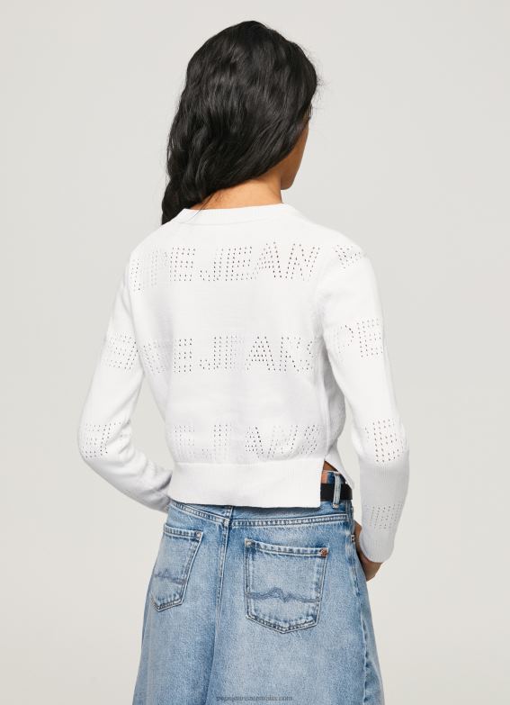 Women White Pepe Jeans Cotton Jersey With Openwork Details 60J40260 - Image 4