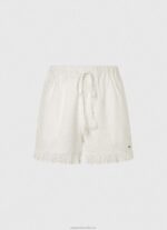 Women White Pepe Jeans Cotton Shorts With Openwork Details 60J40534 - Image 5