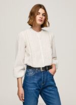 Women White Pepe Jeans Embroidered Cotton Dobby Blouse 60J40343