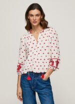 Women White Pepe Jeans Embroidered Cotton Dobby Blouse 60J40345