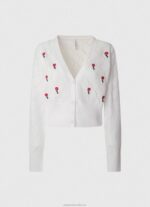 Women White Pepe Jeans Embroidered Flower Cotton Cardigan 60J40231 - Image 5