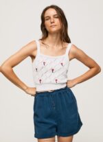 Women White Pepe Jeans Embroidered Flower Cotton Top 60J40232