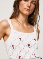 Women White Pepe Jeans Embroidered Flower Cotton Top 60J40232 - Image 3