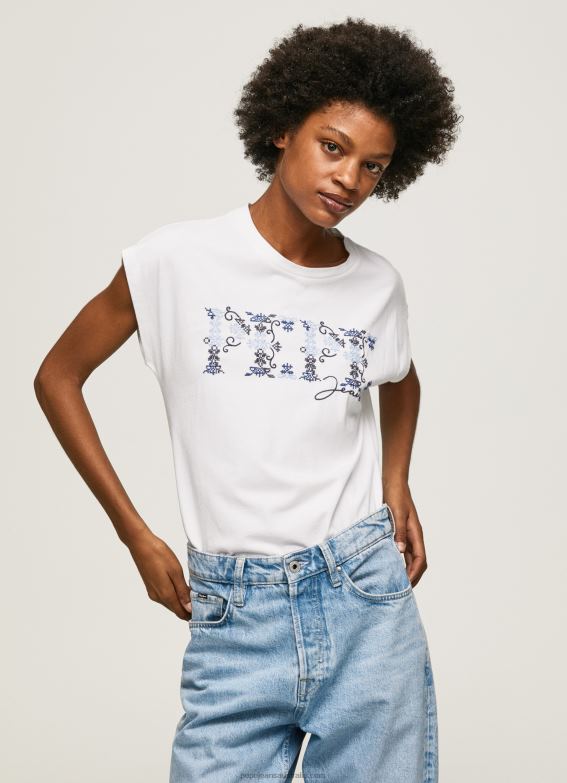 women_white_pepe_jeans_embroidered_logo_t_shirt_60j40433.jpg Women White Pepe Jeans Embroidered Logo T-Shirt 60J40433 - Image 1