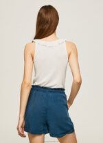Women White Pepe Jeans Frilled Neckline T-Shirt 60J40390 - Image 4
