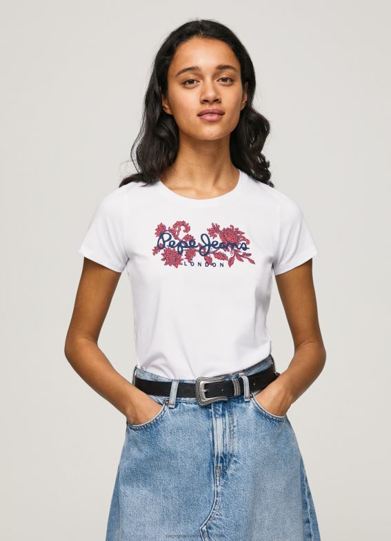 women_white_pepe_jeans_logo_print_lycra_t_shirt_60j40385.jpg Women White Pepe Jeans Logo Print Lycra T-Shirt 60J40385 - Image 1