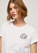 Women White Pepe Jeans Logo Print T-Shirt 60J40381 - Image 3