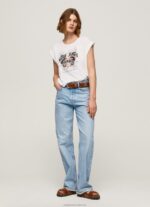 Women White Pepe Jeans Logo Print T-Shirt 60J40445 - Image 3