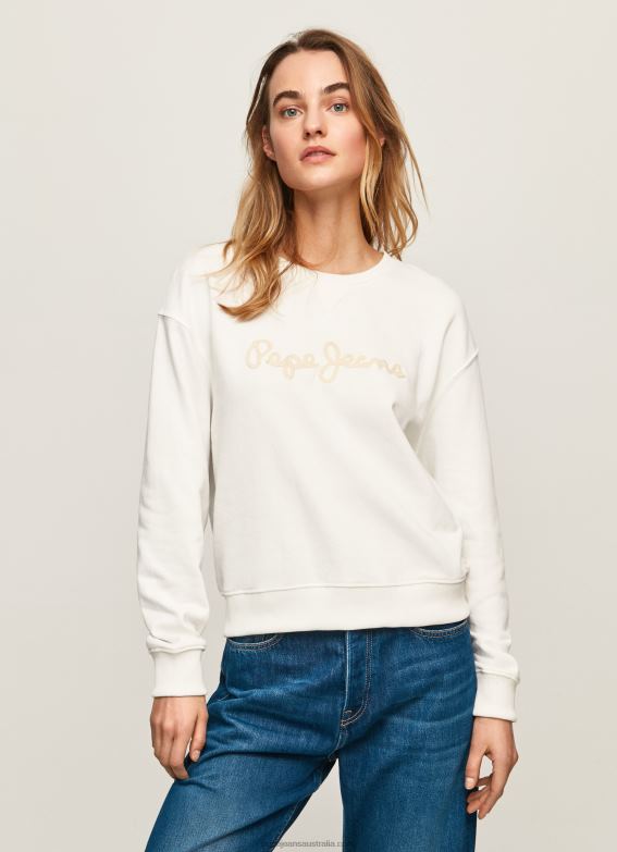 women_white_pepe_jeans_logo_printed_jumper_60j40286.jpg Women White Pepe Jeans Logo Printed Jumper 60J40286 - Image 1