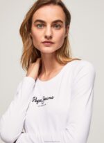 Women White Pepe Jeans Long-Sleeved Cotton T-Shirt 60J40469 - Image 3