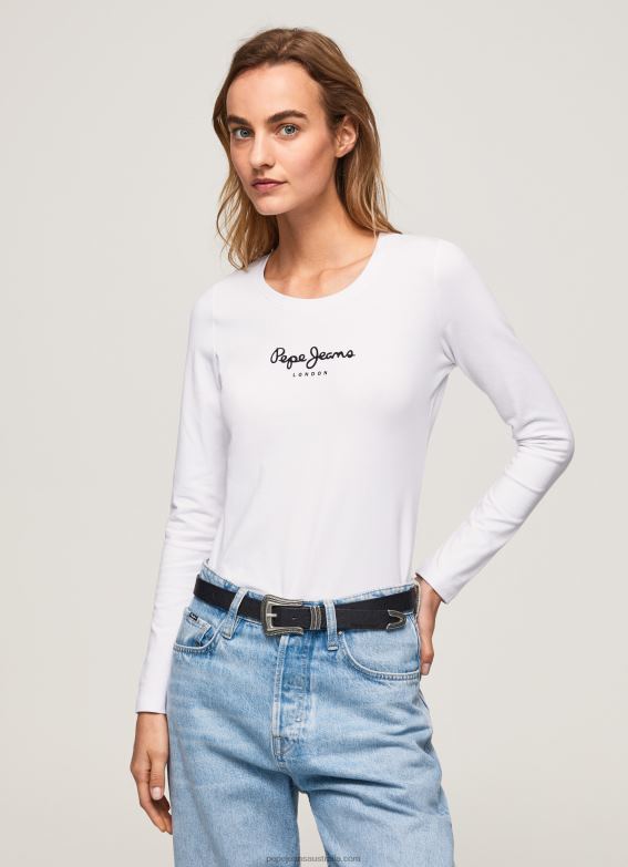 women_white_pepe_jeans_long_sleeved_cotton_t_shirt_60j40469.jpg Women White Pepe Jeans Long-Sleeved Cotton T-Shirt 60J40469 - Image 1