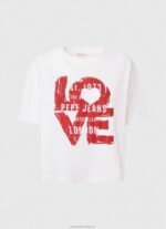Women White Pepe Jeans Love Logo Print T-Shirt 60J40396 - Image 5