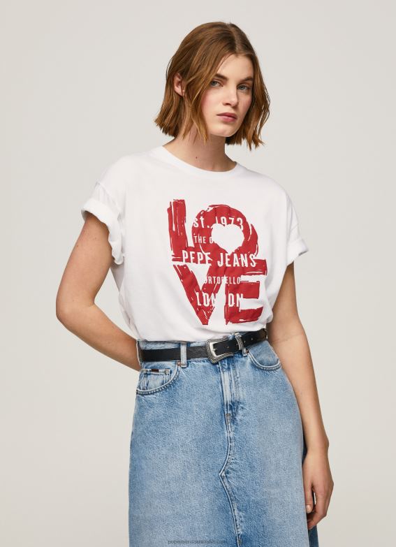 women_white_pepe_jeans_love_logo_print_t_shirt_60j40396.jpg Women White Pepe Jeans Love Logo Print T-Shirt 60J40396 - Image 1