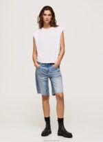 Women White Pepe Jeans Marbled Armhole-Sleeved T-Shirt 60J40409 - Image 2