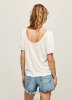 Women White Pepe Jeans Marbled Boat Collar T-Shirt 60J40452 - Image 4