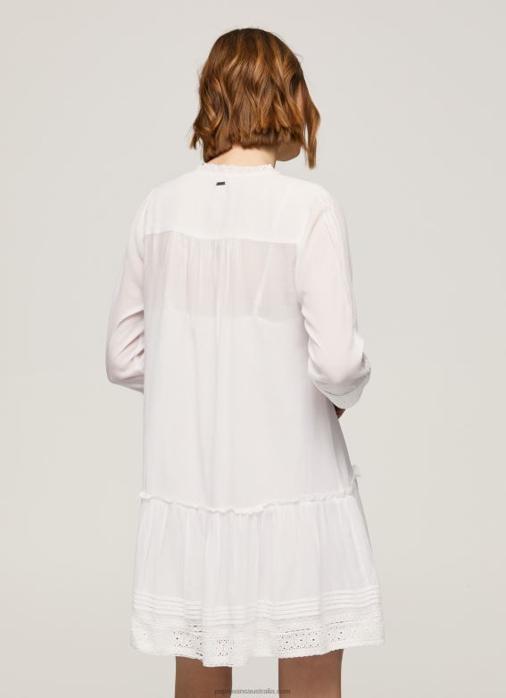 Women White Pepe Jeans Patris Dress With Openwork Details 60J40148 - Image 4