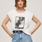Women White Pepe Jeans Photo Print T-Shirt 60J40387
