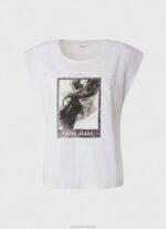 Women White Pepe Jeans Photo Print T-Shirt 60J40387 - Image 5