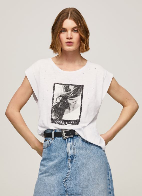 women_white_pepe_jeans_photo_print_t_shirt_60j40387.jpg Women White Pepe Jeans Photo Print T-Shirt 60J40387 - Image 1