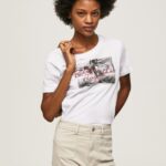 Women White Pepe Jeans Photo Print T-Shirt 60J40432