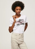 Women White Pepe Jeans Photo Print T-Shirt 60J40432