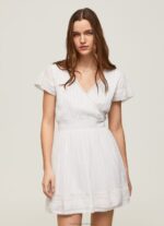 Women White Pepe Jeans Poete Embroidered Cotton Dress 60J40165